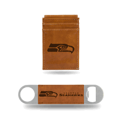 Seattle Seahawks Brown Laser Engraved Front Pocket Wallet & Bar Blade