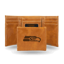 Seattle Seahawks Brown Laser Engraved Tri-Fold Wallet