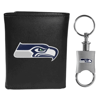 Seattle Seahawks Leather Tri-fold Wallet & Valet Key Chain