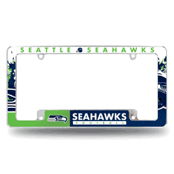 Seattle Seahawks Primary 12" x 6" Chrome All Over Automotive License Plate Frame for Car/Truck/SUV