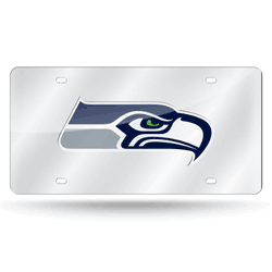 Seattle Seahawks Silver 12" x 6" Silver Laser Cut Tag For Car/Truck/SUV