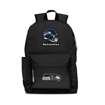 Seattle Seahawks Two-Logo Campus Backpack, Black, with Gray Zipper