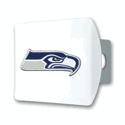 Seattle Seahawks White Metal Hitch Cover with  3D Color Emblem