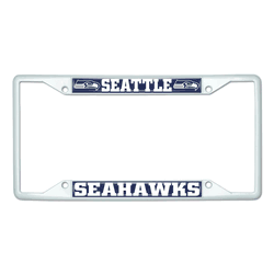 Seattle Seahawks White Metal License Plate Frame - 6.25"x12.25"