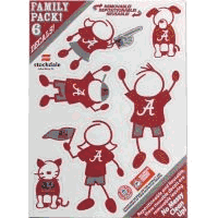 Show off your team pride with our Alabama Crimson Tide family automotive decals. The set includes 6 individual family themed decals that each feature the team logo. The 5 x 7 inch decal set is made of outdoor rated, repositionable vinyl for durability and easy application.