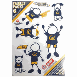 Show off your team pride with our California Golden Bears family automotive decals. The set includes 6 individual family themed decals that each feature the team logo. The 5 x 7 inch decal set is made of outdoor rated, repositionable vinyl for durability and easy application.