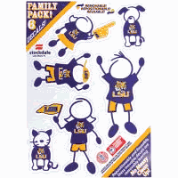 Show off your team pride with our LSU Tigers family automotive decals. The set includes 6 individual family themed decals that each feature the team logo. The 5 x 7 inch decal set is made of outdoor rated, repositionable vinyl for durability and easy application.
