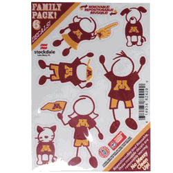 Show off your team pride with our Minnesota Golden Gophers family automotive decals. The set includes 6 individual family themed decals that each feature the team logo. The 5 x 7 inch decal set is made of outdoor rated, repositionable vinyl for durability and easy application.