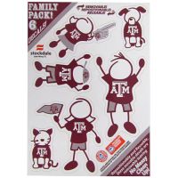 Show off your team pride with our Texas A&M Aggies family automotive decals. The set includes 6 individual family themed decals that each feature the team logo. The 5 x 7 inch decal set is made of outdoor rated, repositionable vinyl for durability and easy application.