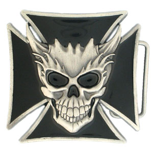 Skull and Maltese Cross Enameled Belt Buckle