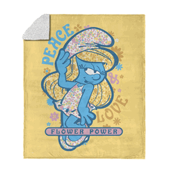 Smurfs Peace Love Flower Power Silk Touch Sherpa Throw 50 x 60 inches