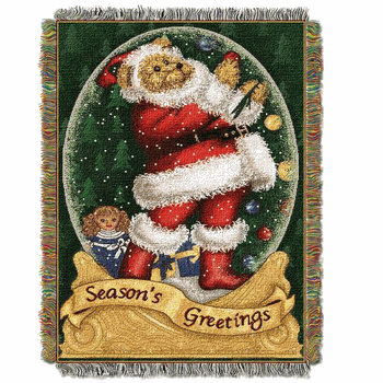 Snowglobe Teddy Holiday Tapestry Throw Blanket 48x60 Inches