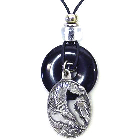 Soaring Eagle Adjustable Cord Necklace with Onyx Colored Disc