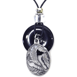 Soaring Eagle Adjustable Cord Necklace with Onyx Colored Disc