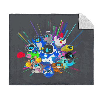 Sony Playstation Astro Bot Power Up Silk Touch Sherpa Throw Blanket 50x60 inches