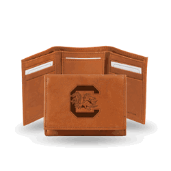 South Carolina Gamecocks  Brown Embossed Genuine Leather Tri-Fold Wallet