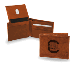South Carolina Gamecocks Brown Genuine Leather Billfold Wallet - 3.25" x 4.25" - Slim Style