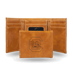 South Carolina Gamecocks Brown Laser Engraved Tri-Fold Wallet