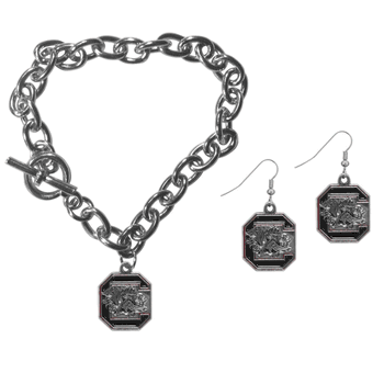 South Carolina Gamecocks Chain Bracelet and Dangle Earring Set