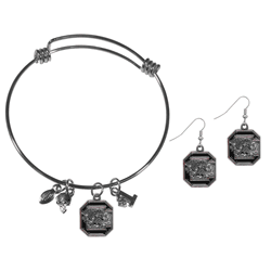 South Carolina Gamecocks Dangle Earrings and Charm Bangle Bracelet Set