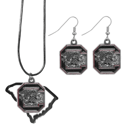 South Carolina Gamecocks Dangle Earrings and State Necklace Set