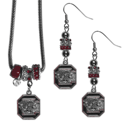 South Carolina Gamecocks Euro Bead Earrings and Necklace Set