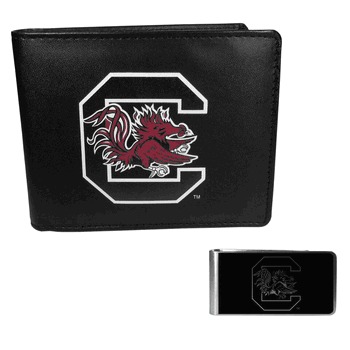 South Carolina Gamecocks Leather Bi-fold Wallet & Black Money Clip