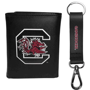 South Carolina Gamecocks Leather Tri-fold Wallet & Strap Key Chain