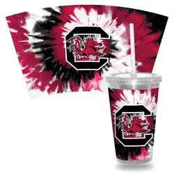 South Carolina Gamecocks Metallic Tye Dye Clear Tumbler W/Straw