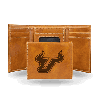 South Florida Bulls Brown Laser Engraved Faux Leather Trifold
