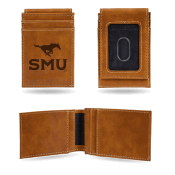 Southern Methodist Mustangs Brown Laser Engraved Front Pocket Wallet