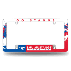 Southern Methodist Mustangs Primary 12" x 6" Chrome All Over Automotive License Plate Frame for Car/Truck/SUV
