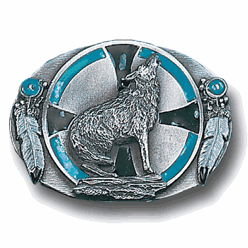 Southwest Wolf Enameled Belt Buckle