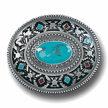 Southwestern Design with Torquoise Color Accent Enameled Belt Buckle