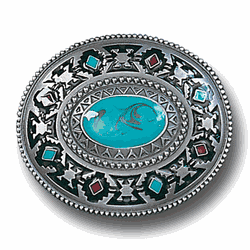 Southwestern Design with Torquoise Color Accent Enameled Belt Buckle