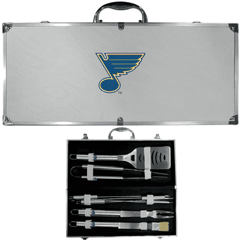 St. Louis Blues 8 pc Stainless Steel BBQ Set w/Metal Case