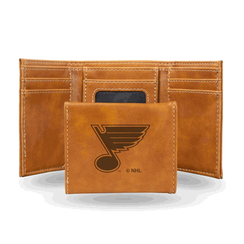 St. Louis Blues Brown Laser Engraved Faux Leather Trifold