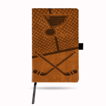 St. Louis Blues Laser Engraved Brown Notepad W/ Elastic Band (Hockey Rink W/ St. Louis Blues Logo)