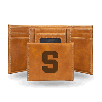 Syracuse Orange Brown Laser Engraved Faux Leather Trifold