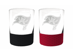 Tampa Bay Buccaneers 2pc Laser Etched Commissioner Rocks Glass Set