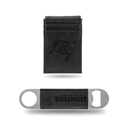 Tampa Bay Buccaneers Black Laser Engraved Front Pocket Wallet & Bar Blade