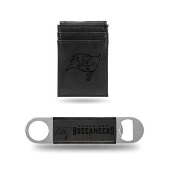 Tampa Bay Buccaneers Black Laser Engraved Front Pocket Wallet & Bar Blade