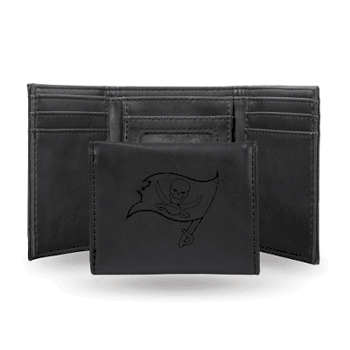 Tampa Bay Buccaneers Black Laser Engraved Tri-Fold Wallet
