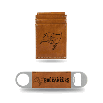 Tampa Bay Buccaneers Brown Laser Engraved Front Pocket Wallet & Bar Blade