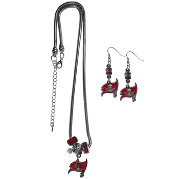 Tampa Bay Buccaneers Euro Bead Earrings and Necklace Set