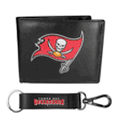 Tampa Bay Buccaneers Leather Bi-fold Wallet & Strap Key Chain