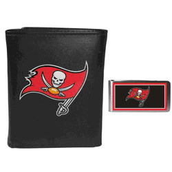 Tampa Bay Buccaneers Leather Tri-fold Wallet & Color Money Clip