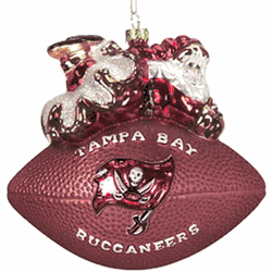 Tampa Bay Buccaneers Ornament 5 1/2 Inch Peggy Abrams Glass Football CO