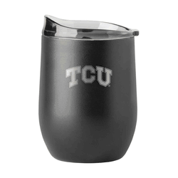 TCU Horned Frogs 16oz Black Etch Powder Coat Curved Bev