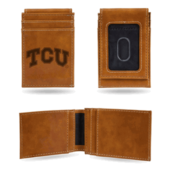 TCU Horned Frogs Brown Laser Engraved Front Pocket Wallet